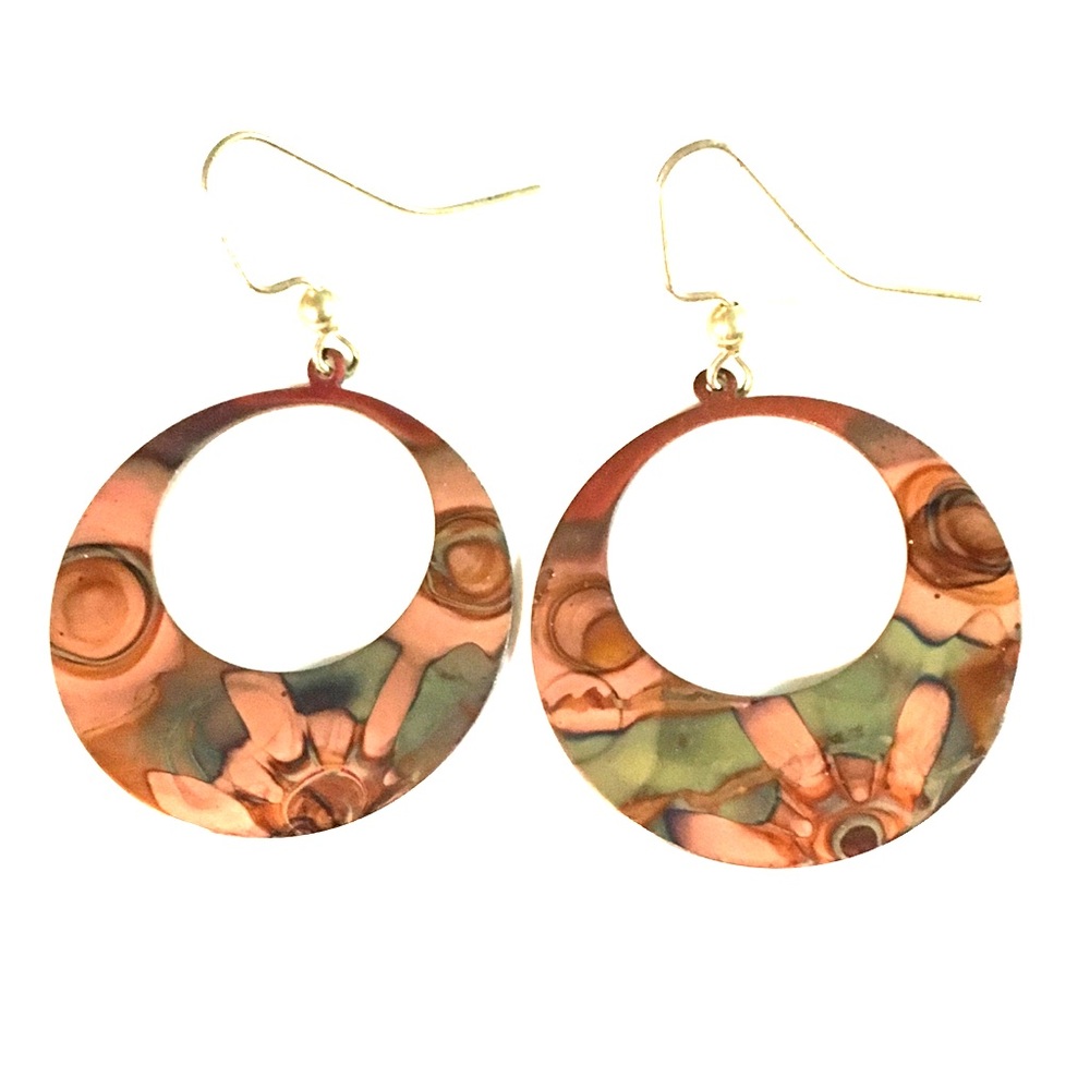 Dyed Metal Boho Circle Cut Out Earrings